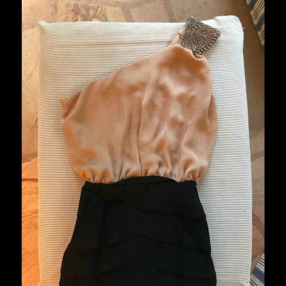 Tan and black cocktail dress